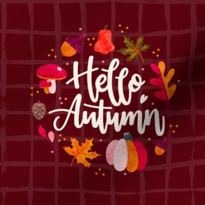 Hello Autumn 6" Circle Printed Panel for Embroidery Hoop Wall Art or Quilt Square 
