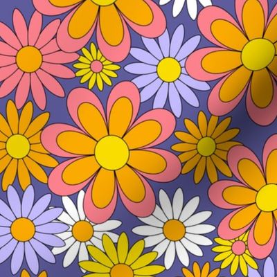 70s Flower Power Purple Orange and Fabric | Spoonflower