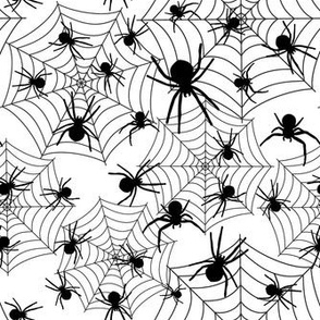 Smaller Scale Creepy Crawly Spiders and Webs Halloween Black and White