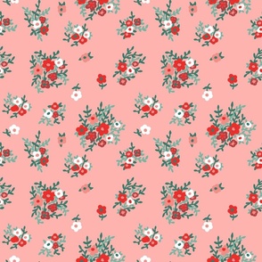 retro valentine floral in red and pink vintage 70s seventies