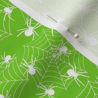 Smaller Scale Creepy Crawly Halloween Spiders Lime Green and White