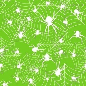Smaller Scale Creepy Crawly Halloween Spiders Lime Green and White