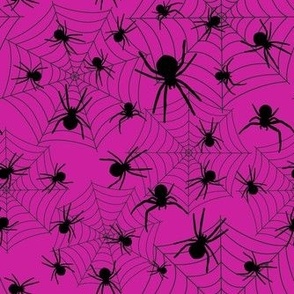 Smaller Scale Creepy Crawly Halloween Spiders in Fuchsia Hot Pink and Black