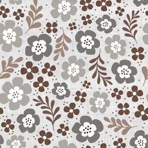 Large Scale Neutral Boho Fun Flowers in Grey Taupe Brown