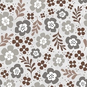 Medium Scale Neutral Boho Fun Flowers in Grey Taupe Brown