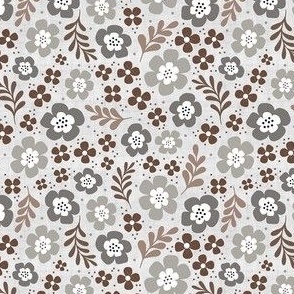 Small Scale Neutral Boho Fun Flowers in Grey Taupe Brown