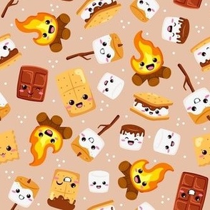 Large Scale I Love You S'More! Summer Campfire Kawaii Face Smores on Tan