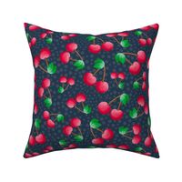 Large Scale Sweet Red Cherries on Navy