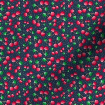 Small Scale Sweet Red Cherries on Navy