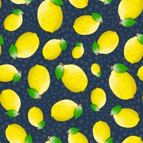 Large Scale Bright Yellow Lemons on Navy