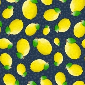 Medium Scale Bright Yellow Lemons on Navy