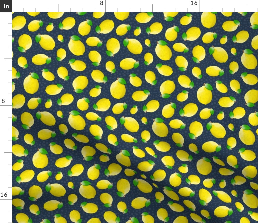 Medium Scale Bright Yellow Lemons on Navy