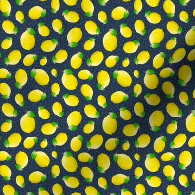 Small Scale Bright Yellow Lemons on Navy