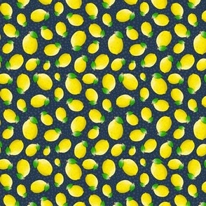 Small Scale Bright Yellow Lemons on Navy