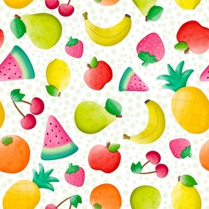 Large Scale Summer Fruits Pineapple Watermelon Orange Lemon Cherries Strawberries Apples