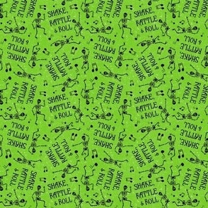 Small Scale Shake Rattle and Roll Dancing Skeletons on Green