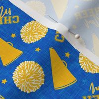 Cheer Mom - pom poms and megaphone - blue/gold  - LAD21