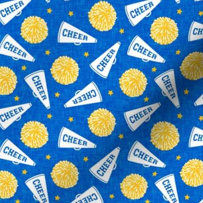 Cheer - Cheerleading - pom poms and megaphone - gold on blue - LAD21
