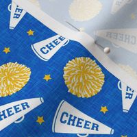 Cheer - Cheerleading - pom poms and megaphone - gold on blue - LAD21