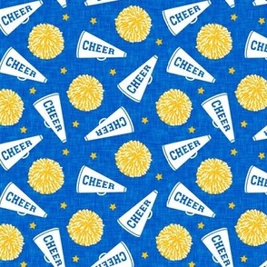 Cheer - Cheerleading - pom poms and megaphone - gold on blue - LAD21