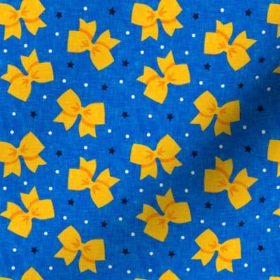 cheer bows - yellow gold on royal blue - LAD21