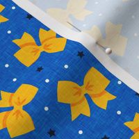 cheer bows - yellow gold on royal blue - LAD21