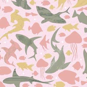 Fishes deep in the pink sea large