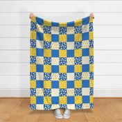 Cheer Wholecloth - cheerleading - bows, pom poms, megaphone - royal blue and gold  (90) - LAD21