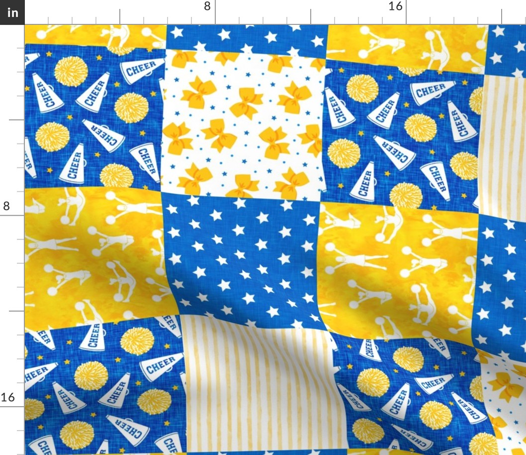 Cheer Wholecloth - cheerleading - bows, pom poms, megaphone - royal blue and gold  (90) - LAD21
