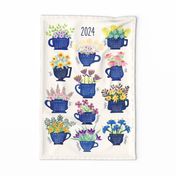Flowers in Tea Cups 2024 Tea Towel Calendar Tea Lovers Gardeners Floral