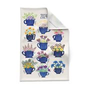 Flowers in Tea Cups 2024 Tea Towel Calendar Tea Lovers Gardeners Floral