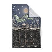 Luna Moths with Full Moon - 2024 calendar/wall Hanging or Tea Towel - moon phases, lunar calendar
