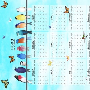 birds & butterflies 2022 calendar tea towel