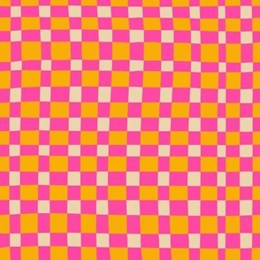Hand-Drawn Gingham Checks-Hot Pink-Marigold-Sand-Small scale