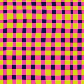 Hand-Drawn Gingham Checks-Hot Pink-Midnight Blue-Chartreuse-Small scale