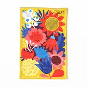 Bold Colorful Flowers tea towel Calendar 2024