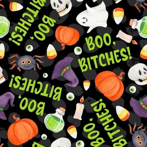 Large Scale Boo Bitches Sarcastic Sweary Halloween Ghosts Pumpkins Witch Hats