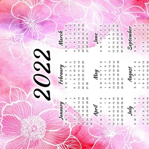 2022 calendar pink floral watercolor