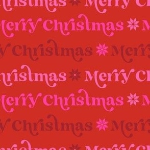 60's Retro Merry Christmas Typography in Maple Red + Pink