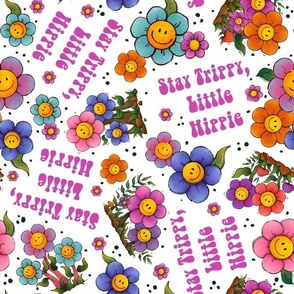 Large Scale Stay Trippy Little Hippy Girls Retro Smile Face Flowers