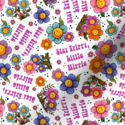 Medium Scale Stay Trippy Little Hippy Girls Retro Smile Face Flowers