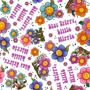 Medium Scale Stay Trippy Little Hippy Girls Retro Smile Face Flowers