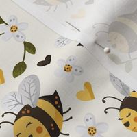 Medium Scale  Bee Happy Honey Bumblebees and Daisy Flowers