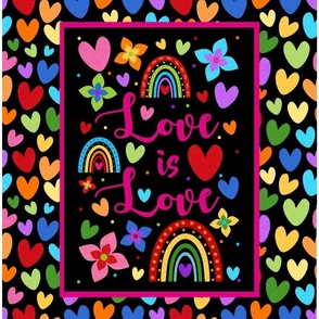 14x18 Panel Love is Love Rainbow Pride Hearts for DIY Garden Flag Smaller Kitchen Hand Tea Towel or Wall Art 