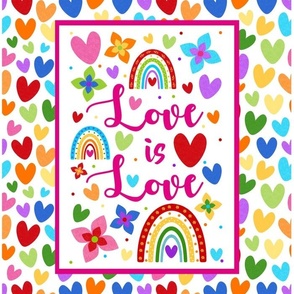 14x18 Panel Love is Love Rainbow Pride Hearts for DIY Garden Flag Smaller Kitchen Hand Tea Towel or Wall Art