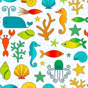 Large Scale Colorful Ocean Creatures Bright Rainbow Colors 