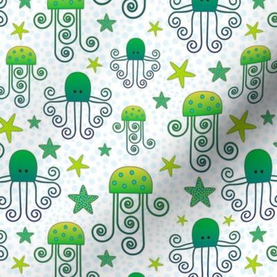 Medium Scale Jellyfish Octopus Star Fish Sea Creatures in Green and Blue