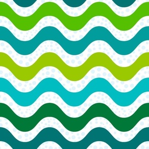 Large Scale Wavy Ocean Stripes Green and Blue Jellyfish Octopus Star Fish Sea Creatures Coordinate