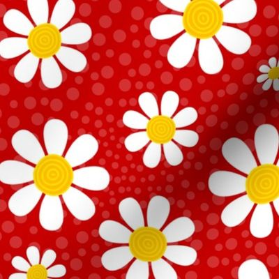 Large Scale White Daisies Daisy Flowers on Red