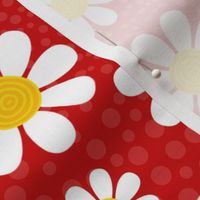 Large Scale White Daisies Daisy Flowers on Red